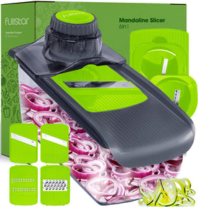 Mandoline Slicer for Kitchen, Fruit Cutter, Cheese Grater, Cucumber Slicer, Veggie Spiralizer, Food Cutter & Kitchen Gadgets with Safety Glove (6 in 1, White)