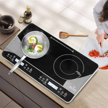 Load image into Gallery viewer, Duxtop LCD Portable Double Induction Cooktop 1800W Digital Electric Countertop Burner Sensor Touch Stove, 9620LS/BT-350DZ