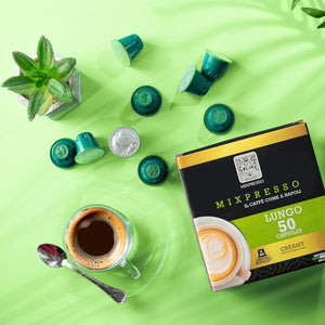 Mixpresso Coffee Espresso Capsules Compatible With Nespresso Original Brewers Single Cup Coffee Pods 100% from Italy Dark Roast Espresso, 50 Count Coffee Capsules - Lungo Intensity - 10/12