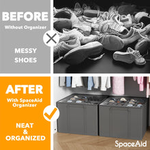 Load image into Gallery viewer, SpaceAid Shoe Organizer for Closet, 2 Pack Foldable Shoe Storage Containers Baskets Boxes Bins w/Adjustable Dividers, Fits 16-32 Pairs, Black