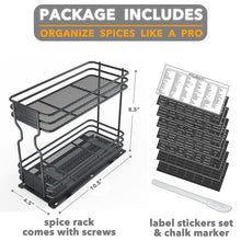Load image into Gallery viewer, SpaceAid Pull Out Spice Rack Organizer for Cabinet, Heavy Duty Slide Out Seasoning Kitchen Organizer, Cabinet Organizer, with Labels, 4.5&quot; W x10.75 D x8.5 H, 1 Drawer 2-Tier