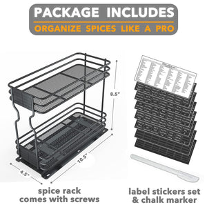 SpaceAid Pull Out Spice Rack Organizer for Cabinet, Heavy Duty Slide Out Seasoning Kitchen Organizer, Cabinet Organizer, with Labels, 4.5" W x10.75 D x8.5 H, 1 Drawer 2-Tier
