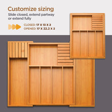 Load image into Gallery viewer, Bambüsi In-Drawer Knife Block - Bamboo Knife Drawer Organizer for Kitchen - Fits 5 Long + 6 Short Knives - Store Knives with Blades Pointing Down - Wooden Steak knife Holder without Knives