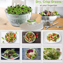 Load image into Gallery viewer, Brieftons 6.2-Quart Large Salad Spinner: Vegetable Washer Dryer Drainer Strainer with Bowl &amp; Colander, Easy One-Handed Pump, Compact Storage, for Washing, Cleaning &amp; Drying Greens, Vegetables, Fruits