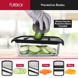 Mandoline Slicer for Kitchen, Fruit Cutter, Cheese Grater, Cucumber Slicer, Veggie Spiralizer, Food Cutter & Kitchen Gadgets with Safety Glove (6 in 1, White)
