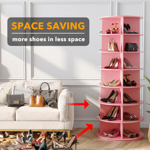 SpaceAid 7 Tier Rotating Shoe Rack Tower, Spinning Shoe Display Lazy Susan, Revolving 360 Shoe Rack Storage Round Carousel, Vertical Handbag Rotate Shoes Closet Organization (7-Tier White)