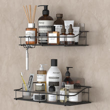 Load image into Gallery viewer, Shower Caddy Shelf Organizer Rack with Hooks, Adhesive Shower Storage for Bathroom - 2 Pack (Silver)