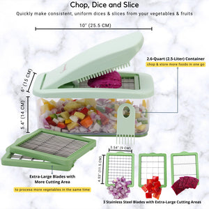 Brieftons QuickPush Food Chopper: Vegetable Dicer Slicer, Onion Cutter, 3 Extra-Large Blades with 200% More Cutting Area to Chop Dice Slice Vegetables, 2.6-Quart Container