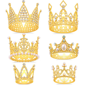 Gold Crown Cake Topper, 6 Pieces Happy Birthday Cake Toppers, Princess Crown Cake Decorations, Mini Crowns for Flower Arrangements, Birthday, Wedding, Party Decor (Gold-Ⅰ, 6)