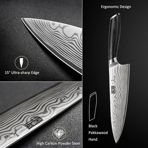 8 Pieces Knife Set with Magnetic Block, Ultra Sharp Powder Steel Knife Block Set, Professional Chef Knife Sets with Ergonomic Handle & Knife Sharpener