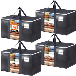 HomeHacks Extra Large Moving Bags with Visible PVC Window, Lightweight but Durable Storage Bags with Reinforced Handles, Storage Totes for Packing, Moving, Storage (93L, 6-Pack)