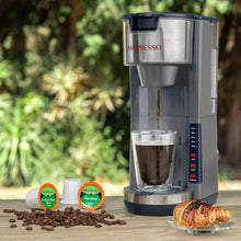 Load image into Gallery viewer, Mixpresso Single Serve Coffee Brewer K-Cup Pods Compatible &amp; Ground Coffee, 30 oz Compact Coffee Maker Single Serve With 5 Brew Sizes Up To 14 Oz, Fits Travel Mug, Adjustable Drip Tray, Black