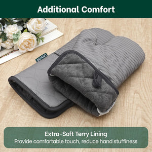 Beneno Non-Slip Silicone Textured Cotton Oven Mitts, Heat Resistant up to 500° F, Flexible Grip with 14.3"x7" Longer Protection, Durable 100% Cotton Oven Mitts for Kitchen & Barbecue, 2-Pack, Gray