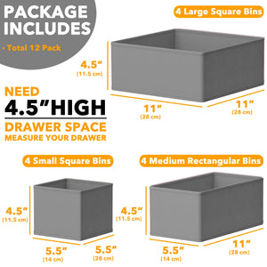 SpaceAid Drawer Organizer Clothes, 12 Pack Dresser Organizer Bins for Nursery, Closet Organization and Storage Dividers for Clothing, Baby Clothes, Underwears, Socks (Black)