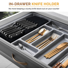 Load image into Gallery viewer, Bambüsi In-Drawer Knife Block - Bamboo Knife Drawer Organizer for Kitchen - Fits 5 Long + 6 Short Knives - Store Knives with Blades Pointing Down - Wooden Steak knife Holder without Knives
