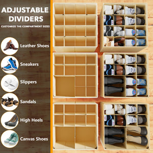 SpaceAid Shoe Organizer for Closet, 2 Pack Foldable Shoe Storage Containers Baskets Boxes Bins w/Adjustable Dividers, Fits 16-32 Pairs, Black