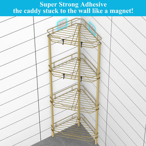 4 Tier Floor Standing Corner Shower Caddy Organizer Shelf with Hooks, Bathroom Shelves Stand Rack, Black