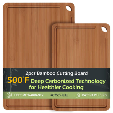 Bamboo Cutting Board, Durable Wood Cutting Boards for Kitchen with Deep Juice Grooves & Built-in Handles, Ideal Charcuterie & Chopping for Meat, Vegetables and Fruits Ideal Kitchen Gifts