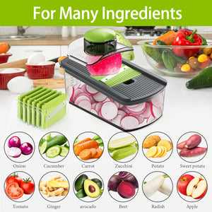 Mandoline Slicer Vegetable Slicer With 2 L Container for Potatoes, Tomatoes, Cucumbers, Carrots With 10 Blades White