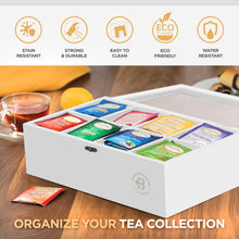 Load image into Gallery viewer, Bamboo Tea Bag Organizer Storage Box with Drawer &amp; Acrylic Window - Magnetic Lid Keeps Contents Fresh - Ideal Mothers Day Gifts for Mom - Gift Caddy (Tea Not Included)