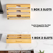 Load image into Gallery viewer, SpaceAid WrapNeat 3 in 1 Wrap Organizer with Cutter and Labels, Plastic Wrap, Aluminum Foil and Wax Bamboo Dispenser for Kitchen Storage Organization Holder for 12&quot; Roll (Natural)