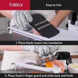 Mandoline Slicer for Kitchen, Fruit Cutter, Cheese Grater, Cucumber Slicer, Veggie Spiralizer, Food Cutter & Kitchen Gadgets with Safety Glove (6 in 1, White)