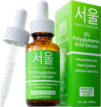 Load image into Gallery viewer, SeoulCeuticals Organic Polyglutamic Acid Serum - Korean Skin Care + Hyaluronic Acid + Centella Asiatica - K Beauty Anti Aging - Healthy Glowing Skin 1oz