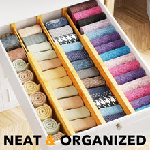 Load image into Gallery viewer, SpaceAid Bamboo Dresser Drawer Dividers 6 Pack, 4.65“ High Adjustable 12.5“-17” Drawer Organizers, Expandable Organization for Clothing, Clothes, Dressers, Natural