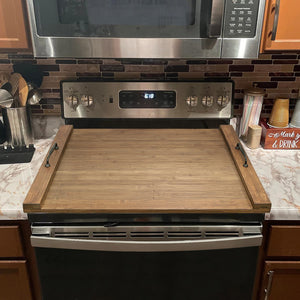 Noodle Board Stove Cover with Handles for Electric, Gas Stove Top (Acacia Wood)