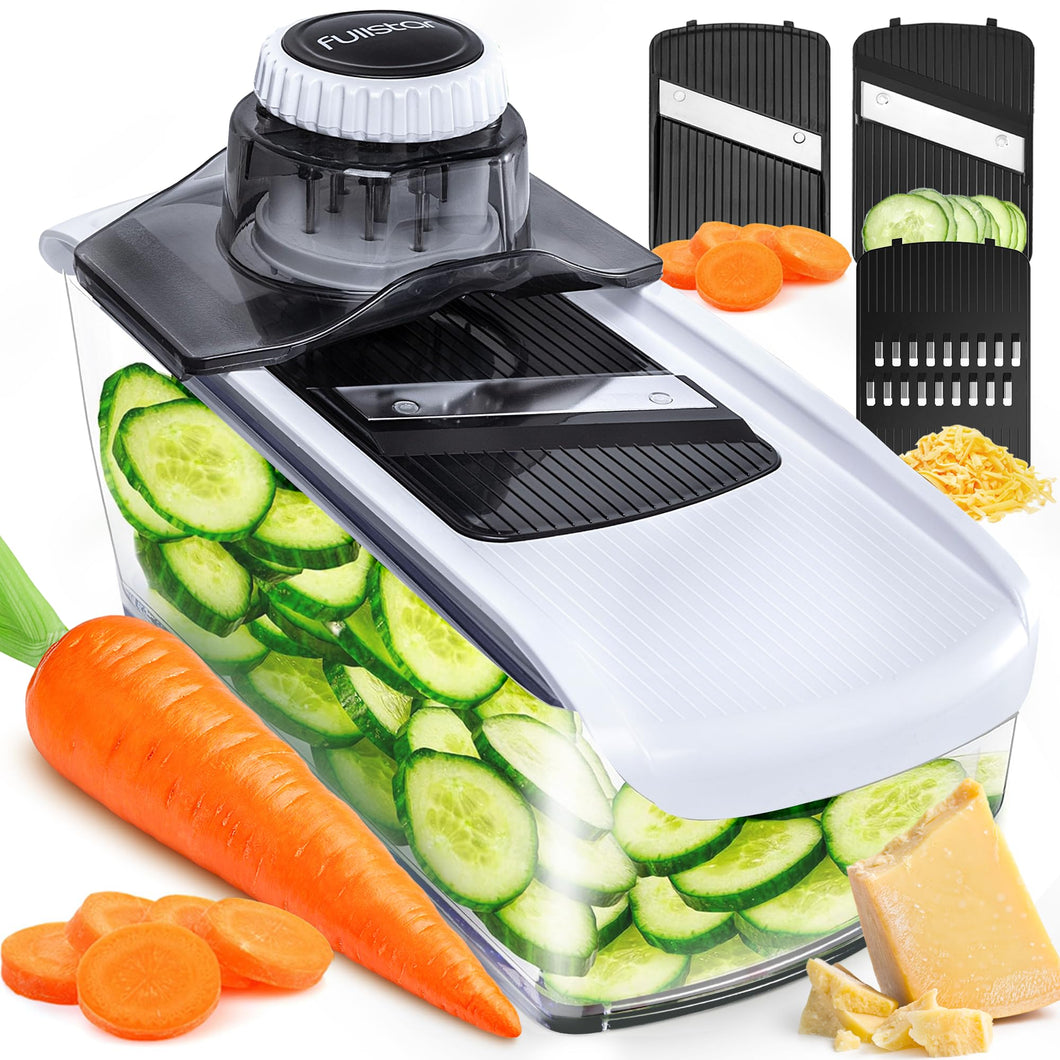 Mandoline Slicer for Kitchen, Fruit Cutter, Cheese Grater, Cucumber Slicer, Food Cutter & Kitchen Gadgets (3 in 1, White)