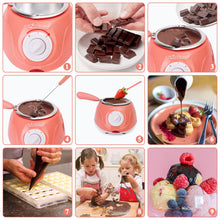 Load image into Gallery viewer, 8.45oz Melting Fondue Set,MINI Electric Chocolate Melting Pot,Chocolate Fondue Fountain,Warmer Machine for Milk Chocolate,Cheese,Butter,Candy (Pink)