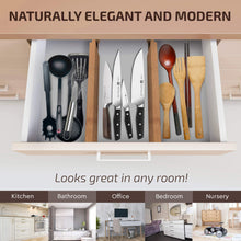 Load image into Gallery viewer, 4 Pack Drawer Dividers Bamboo 2.6&quot; High, 16-22&quot; Adjustable Drawer Organizers for Clothes, Expandable Dresser Separators in Bedroom/Bathroom/Kitchen/Office Organization and Storage (Natural)