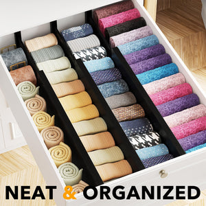 SpaceAid Bamboo Dresser Drawer Dividers 6 Pack, 4.65“ High Adjustable 12.5“-17” Drawer Organizers, Expandable Organization for Clothing, Clothes, Dressers, Natural