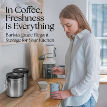 Load image into Gallery viewer, Mixpresso Green Coffee Canister, 16oz Airtight Stainless Steel Kitchen Food Storage Container with Clear Lid and Spoon. for Grounds Coffee, Beans, Tea, Flour, Cereal, Vacuum Sealed Sugar Container
