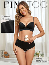 Load image into Gallery viewer, FINETOO Cotton Underwear for Women High Waisted Ribbed Full Coverage Briefs Soft Breathable Moisture Wicking Panties 6 Pack