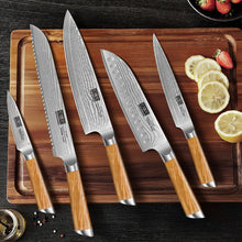 Load image into Gallery viewer, Damascus Kitchen Knife Set 3-Piece, Ultra Sharp 8&quot; Chef Knife, 7&quot; Santoku Knife, 3.75&quot; Paring Knife, Professional VG-10 Damascus Super Steel Chef Knife Set with Ergonomic Handle