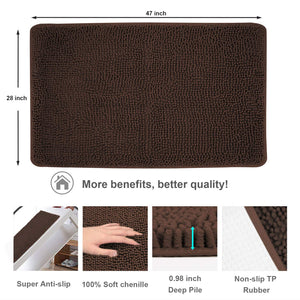Secura Bathroom Rugs, 47 x 28 Inches, Extra Soft & Thick, Absorbent Water Bath Mat, Machine Washable Non-Slip Bath Mats for Bathroom, Shower, and Tub, Home Decor Accessories (Gray)