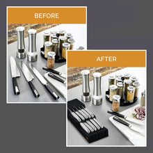 Load image into Gallery viewer, Bambüsi In-Drawer Knife Block - Bamboo Knife Drawer Organizer for Kitchen - Fits 5 Long + 6 Short Knives - Store Knives with Blades Pointing Down - Wooden Steak knife Holder without Knives