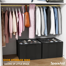 Load image into Gallery viewer, SpaceAid Shoe Organizer for Closet, 2 Pack Foldable Shoe Storage Containers Baskets Boxes Bins w/Adjustable Dividers, Fits 16-32 Pairs, Black
