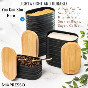 Mixpresso 3 Pcs Olive Green Canisters Sets For The Kitchen, Airtight Plastic Canister With Bamboo Lid, Coffee And Sugar Canister Set, Decorative Sugar Container, Kitchen Decor For Counter