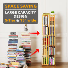 Load image into Gallery viewer, SpaceAid 6 Tier Rotating Bookshelf Tower, Bamboo Spinning Book Shelf, Revolving 360 Bookcase Storage Swivel Round Carousel, Vertical Rotate Turning Spiral Corner Organizer (6-Tier Walnut)