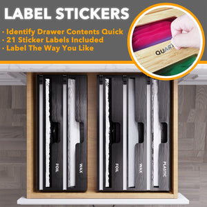 SpaceAid WrapNeat 3 in 1 Wrap Organizer with Cutter and Labels, Plastic Wrap, Aluminum Foil and Wax Bamboo Dispenser for Kitchen Storage Organization Holder for 12" Roll (Natural)