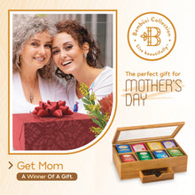 Load image into Gallery viewer, Bamboo Tea Bag Organizer Storage Box with Drawer &amp; Acrylic Window - Magnetic Lid Keeps Contents Fresh - Ideal Mothers Day Gifts for Mom - Gift Caddy (Tea Not Included)