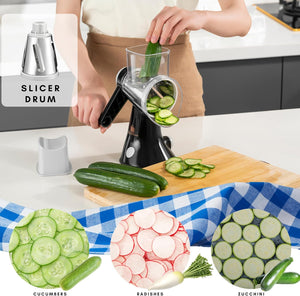 Brieftons 4-Blade Rotary Cheese Grater, Kitchen Food Cutter with Handle, Mandoline Vegetable Slicer, Nut Grinder, Hand Crank Shredder for Cheese, Vegetables, Fruits, Nuts, Easy to Use, Clean & Store