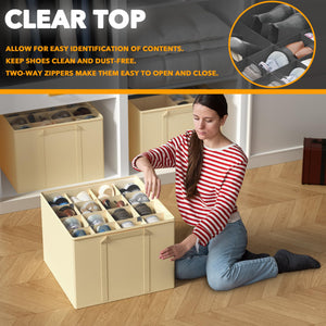 SpaceAid Shoe Organizer for Closet, 2 Pack Foldable Shoe Storage Containers Baskets Boxes Bins w/Adjustable Dividers, Fits 16-32 Pairs, Black