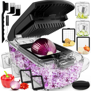 Vegetable Chopper and Spiralizer - Food Chopper with Container, Fruit Slicer, Kitchen Gadgets & Accessories, Home Essentials (4 in 1, White)