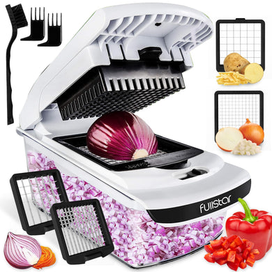 Vegetable Chopper and Spiralizer - Food Chopper with Container, Fruit Slicer, Kitchen Gadgets & Accessories, Home Essentials (4 in 1, White)