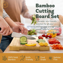 Load image into Gallery viewer, 3-Piece Bamboo Cutting Board Set with Bread Knife - Wood Chopping Boards for Kitchen, Meal Prep, and Baking