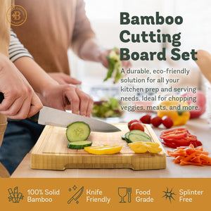 3-Piece Bamboo Cutting Board Set with Mineral Oil and Applicator