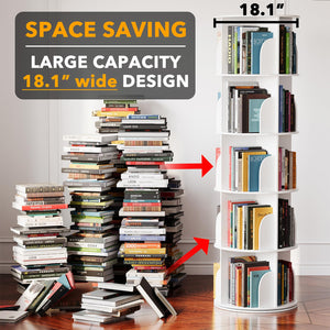 SpaceAid 4 Tier Rotating Bookshelf Tower, Spinning Bookcase Lazy Susan, Revolving 360 Book Shelf Storage Round Carousel, Vertical Rotate Turning Spiral Corner Organizer, White